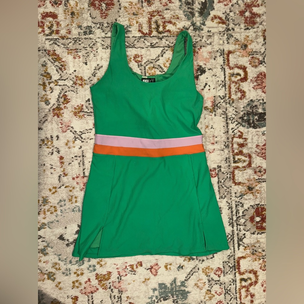 Beach Riot Green Mini Dress with Pink and Orange Stripes